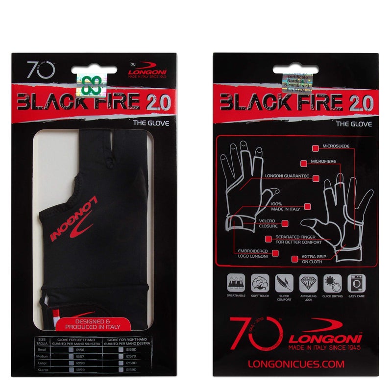 Longoni Black Fire 2.0 Billiard Pool CUE Glove - for Left or Right Hand - Black (Large, for Left Hand (Right-Handed Player)) - Image 4